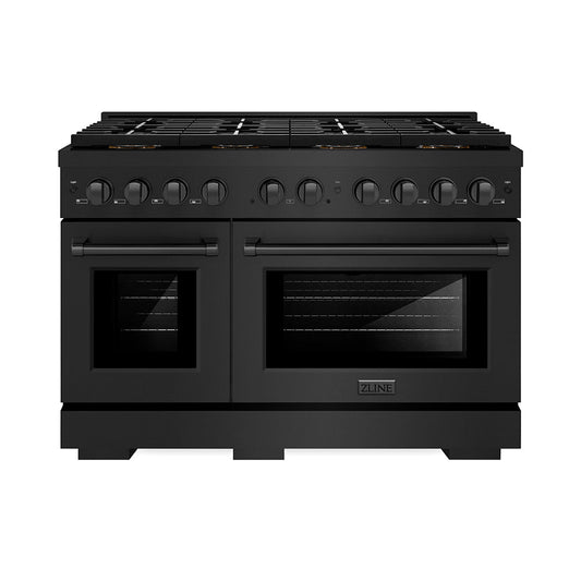 ZLINE 48 in. Gas Range 6.7 cu. ft. Dual Oven 8 Burner DuoPro™ Cooktop Black Stainless Steel (PSGRB-48)