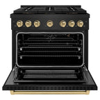 ZLINE 36 in. Gas Range – Paramount Series – 5.2 cu. ft. Capacity – 6 Burner DuoPro™ Cooktop, Convection Gas Oven, Black Stainless Steel with Champagne Bronze Accents (PSGRBZ-36-CB)