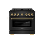 ZLINE 36 in. Gas Range 5.2 cu. ft. 6 Burner DuoPro™ Cooktop Convection Gas Oven Black Stainless Steel with Polished Gold Accents (PSGRBZ-36-G)