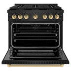 ZLINE 36 in. Gas Range 5.2 cu. ft. 6 Burner DuoPro™ Cooktop Convection Gas Oven Black Stainless Steel with Polished Gold Accents (PSGRBZ-36-G)