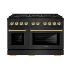 ZLINE 48 in. Gas Range 6.7 cu. ft. 8 Burner DuoPro™ Cooktop Dual Ovens Black Stainless Steel with Champagne Bronze Accents (PSGRBZ-48-CB)