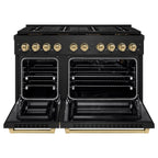 ZLINE 48 in. Gas Range 6.7 cu. ft. 8 Burner DuoPro™ Cooktop Dual Ovens Black Stainless Steel with Champagne Bronze Accents (PSGRBZ-48-CB)
