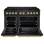 ZLINE 48 in. Gas Range – Paramount Series – 6.7 cu. ft. Dual Oven Capacity – 8 Burner DuoPro™ Cooktop – Black Stainless Steel with Polished Gold Accents (PSGRBZ-48-G)