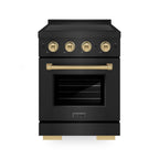 ZLINE 24 in. Induction Range 3.2 cu. ft. Paramount Series 3 Elements Cooktop Electric Convection Oven Black Stainless Steel Champagne Bronze Accents (SINRBZ-24-CB)