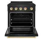 ZLINE 30 in. Induction Range 4.2 cu. ft. 4 Element Cooktop Electric Convection Oven Black Stainless Steel Polished Gold Accents (SINRBZ-30-G)