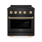 ZLINE 30 in. Induction Range 4.2 cu. ft. 4 Element Cooktop Electric Convection Oven Black Stainless Steel Polished Gold Accents (SINRBZ-30-G)