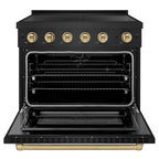 ZLINE 36 in. Induction Range 5.2 cu. ft. 5 Elements Electric Convection Oven Black Stainless Steel Champagne Bronze Accents (SINRBZ-36-CB)