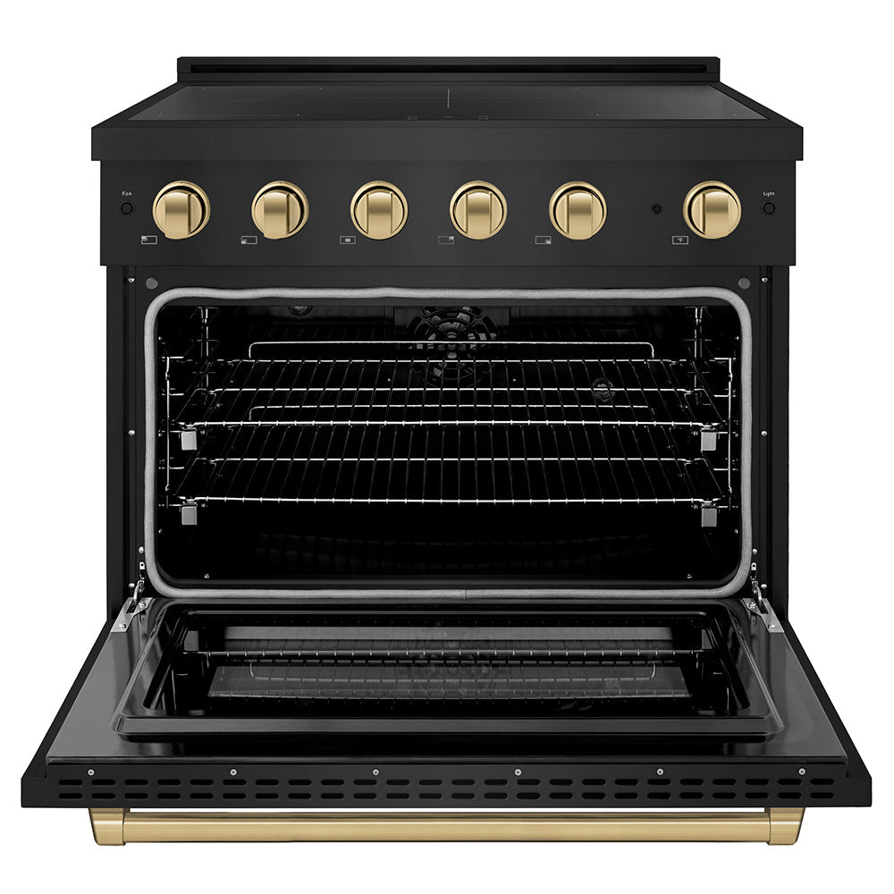 ZLINE 36 in. Induction Range 5.2 cu. ft. 5 Elements Electric Convection Oven Black Stainless Steel Champagne Bronze Accents (SINRBZ-36-CB)