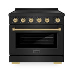 ZLINE 36 in. Induction Range 5.2 cu. ft. 5 Element Cooktop Electric Convection Oven Black Stainless Steel Polished Gold Accents (SINRBZ-36-G)
