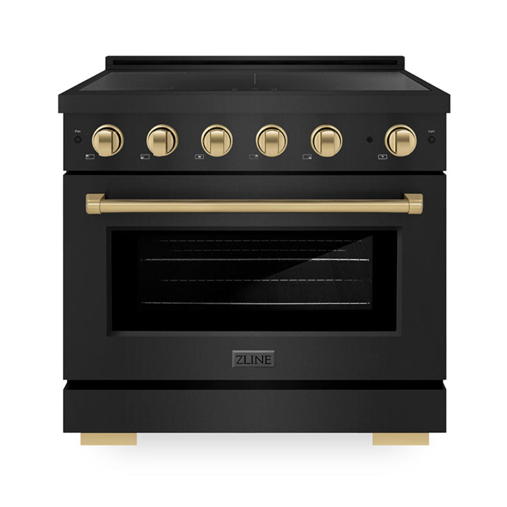 ZLINE 36 in. Induction Range 5.2 cu. ft. 5 Element Cooktop Electric Convection Oven Black Stainless Steel Polished Gold Accents (SINRBZ-36-G)