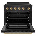 ZLINE 36 in. Induction Range 5.2 cu. ft. 5 Element Cooktop Electric Convection Oven Black Stainless Steel Champagne Bronze Accents (SINRBZ-36-KCB)