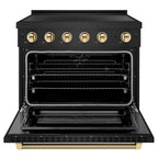 ZLINE 36 in. Induction Range 5.2 cu. ft. Electric Convection Oven 5 Elements Black Stainless Steel Polished Gold Accents (SINRBZ-36-KG)