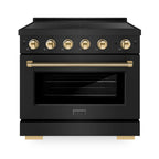 ZLINE 36 in. Induction Range 5.2 cu. ft. Electric Convection Oven 5 Elements Black Stainless Steel Polished Gold Accents (SINRBZ-36-KG)
