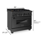 ZLINE 36-Inch Professional Dual Fuel Range, Black Stainless Steel, Brass Burners, Model RAB-BR-36