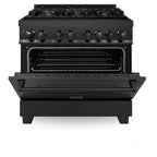 ZLINE 36-Inch Professional Dual Fuel Range, Black Stainless Steel, Brass Burners, Model RAB-BR-36
