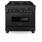 ZLINE 36-Inch Professional Dual Fuel Range, Black Stainless Steel, Brass Burners, Model RAB-BR-36