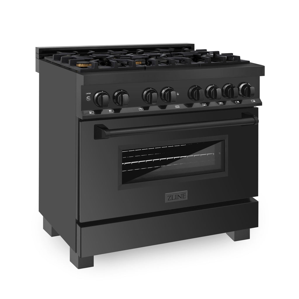 ZLINE 36-Inch Professional Dual Fuel Range, Black Stainless Steel, Brass Burners, Model RAB-BR-36