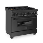 ZLINE 36-Inch Professional Dual Fuel Range, Black Stainless Steel, Brass Burners, Model RAB-BR-36