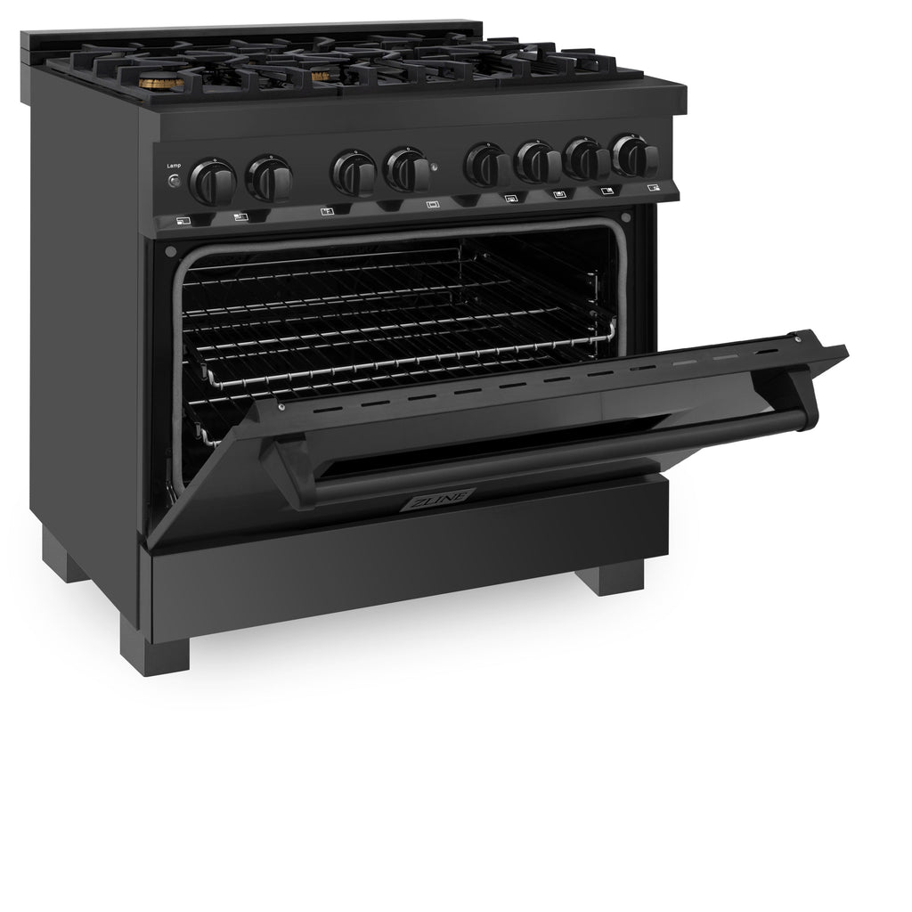 ZLINE 36-Inch Professional Dual Fuel Range, Black Stainless Steel, Brass Burners, Model RAB-BR-36
