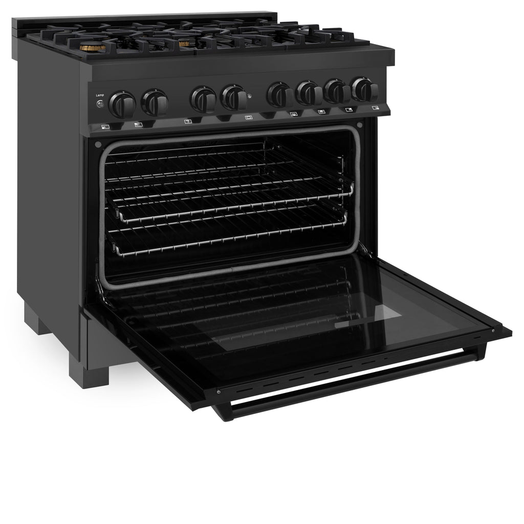 ZLINE 36-Inch Professional Dual Fuel Range, Black Stainless Steel, Brass Burners, Model RAB-BR-36