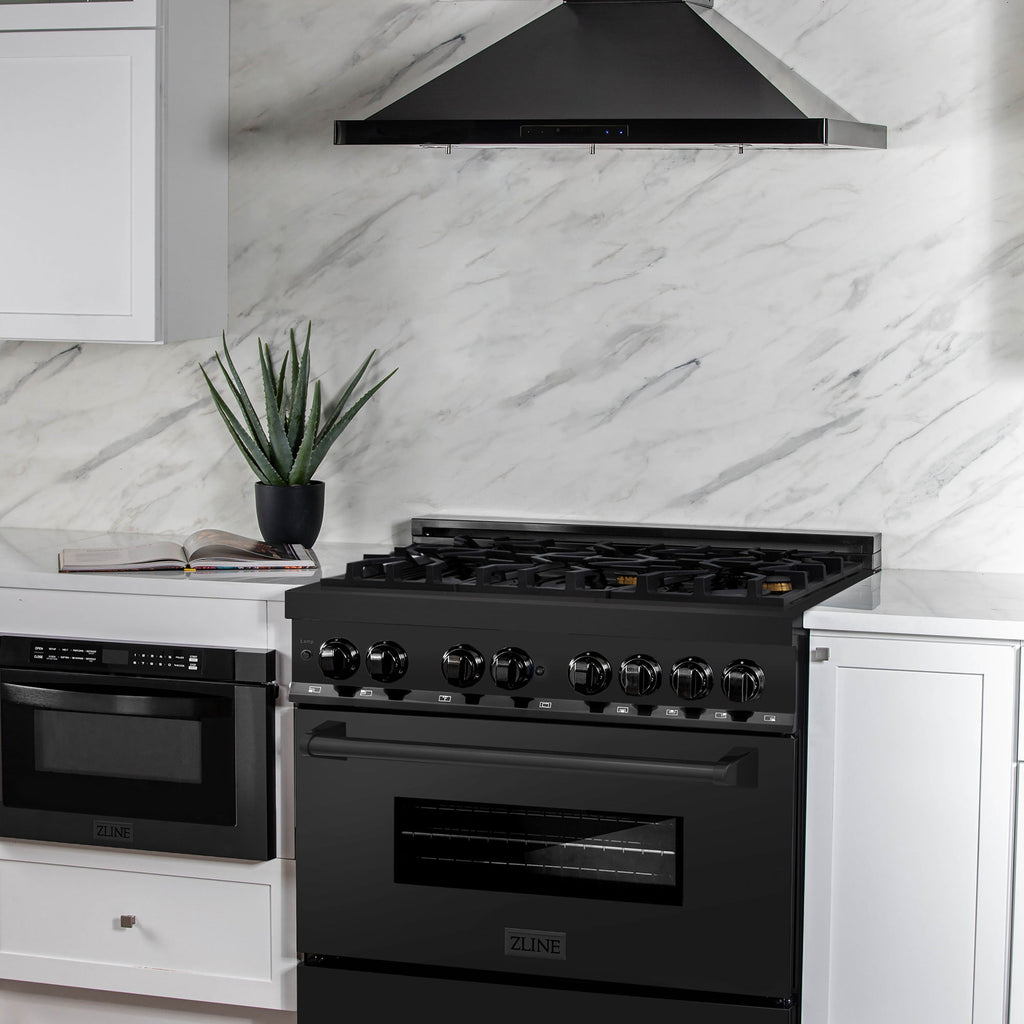 ZLINE 36-Inch Professional Dual Fuel Range, Black Stainless Steel, Brass Burners, Model RAB-BR-36