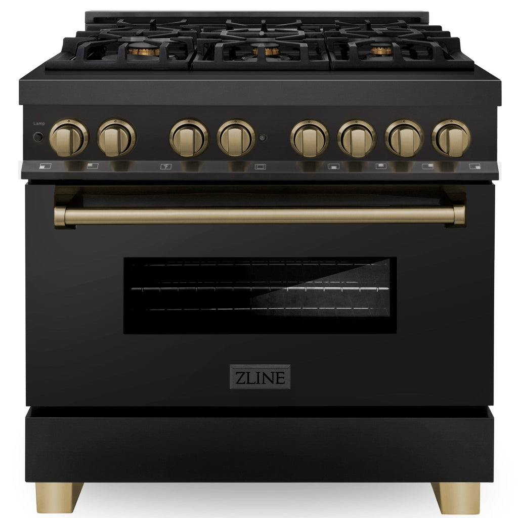 ZLINE Autograph Edition 36 in Dual Fuel Range, 4.6 cu. ft. Oven, Black Stainless Steel with Bronze Accents (RABZ-36-CB)