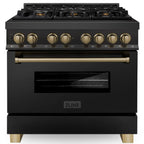 ZLINE Autograph Edition 36 in Dual Fuel Range, 4.6 cu. ft. Oven, Black Stainless Steel with Bronze Accents (RABZ-36-CB)