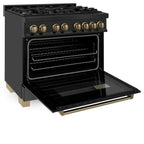 ZLINE Autograph Edition 36 in Dual Fuel Range, 4.6 cu. ft. Oven, Black Stainless Steel with Bronze Accents (RABZ-36-CB)
