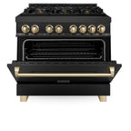 ZLINE Autograph Edition 36 in. 4.6 cu. ft. Dual Fuel Range in Black Stainless Steel with Polished Gold Accents (RABZ-36-G)