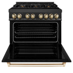 ZLINE Autograph Edition 36 in. 4.6 cu. ft. Dual Fuel Range in Black Stainless Steel with Polished Gold Accents (RABZ-36-G)