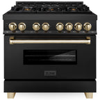 ZLINE Autograph Edition 36 in. 4.6 cu. ft. Dual Fuel Range in Black Stainless Steel with Polished Gold Accents (RABZ-36-G)