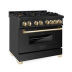 ZLINE Autograph Edition 36 in. 4.6 cu. ft. Dual Fuel Range in Black Stainless Steel with Polished Gold Accents (RABZ-36-G)