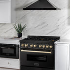 ZLINE Autograph Edition 36 in. 4.6 cu. ft. Dual Fuel Range in Black Stainless Steel with Polished Gold Accents (RABZ-36-G)