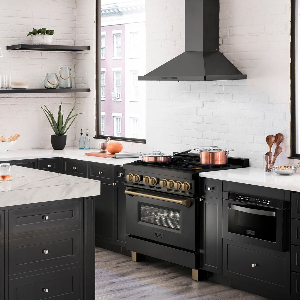 ZLINE Autograph Edition 36 in Dual Fuel Range, 4.6 cu. ft. Oven, Black Stainless Steel with Bronze Accents (RABZ-36-CB)