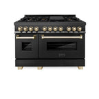ZLINE Autograph 48-Inch Dual Fuel Range, 6.0 Cu. Ft., Black Stainless Steel with Gold Accents (RABZ-48-G)