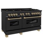 ZLINE Autograph 60 in. 7.4 cu. ft. Dual Fuel Range in Black Stainless Steel with Champagne Bronze Accents (RABZ-60-CB)