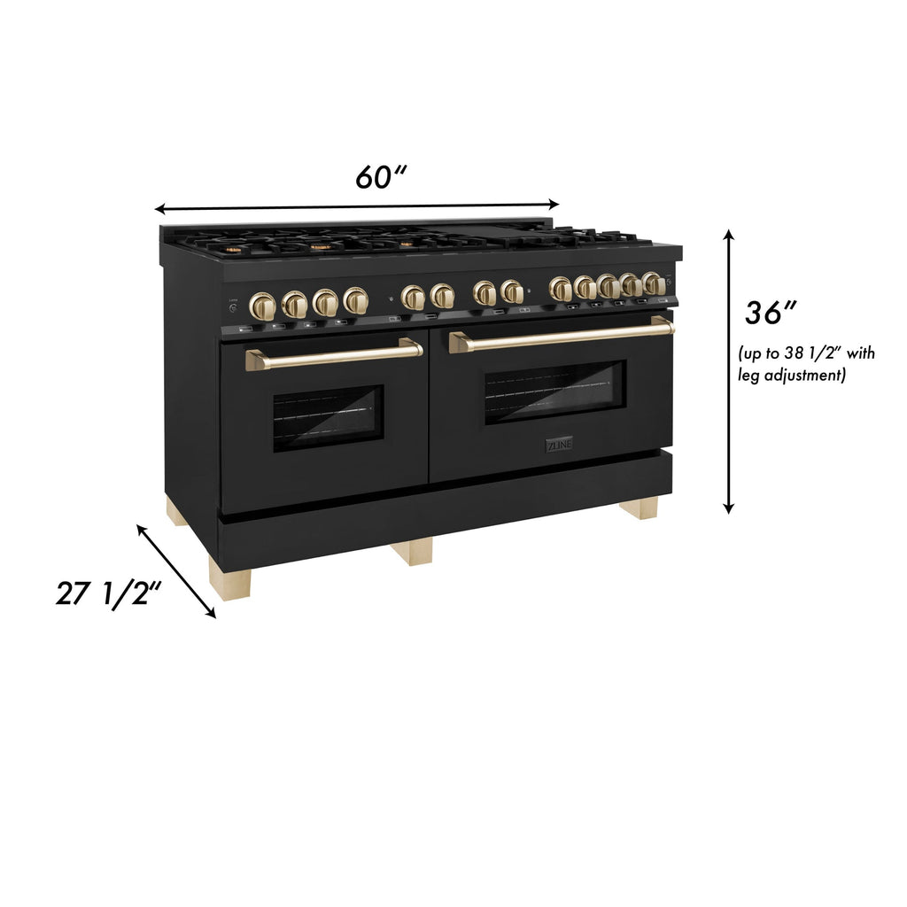 ZLINE Autograph Edition 60 in. Dual Fuel Range 7.4 cu. ft. Black Stainless Steel with Gold Accents (RABZ-60-G)