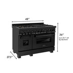 ZLINE 48 in. Dual Fuel Range with Gas Cooktop, Electric Oven, Black Stainless Steel Finish, Brass Burners (RAB-BR-48)