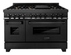 ZLINE Appliance Package - 48 in. Dual Fuel Range, Range Hood, Microwave Drawer, Refrigerator in Black Stainless, 4KPR-RABRH48-MW