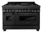 ZLINE Package - 48" Dual Fuel Range, Hood, Refrigerator with Water & Ice Dispenser, Dishwasher and Microwave in Black Stainless