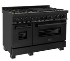 ZLINE 48 in. Dual Fuel Range with Gas Cooktop, Electric Oven, Black Stainless Steel Finish, Brass Burners (RAB-BR-48)