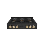 ZLINE Autograph 36" Paramount Gas Rangetop with 6 Burner DuoPro™ Cooktop in Black Stainless Steel and Polished Gold Accents, PSRTBZ-36-G