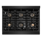 ZLINE Autograph 36" Paramount Gas Rangetop with 6 Burner DuoPro™ Cooktop in Black Stainless Steel and Polished Gold Accents, PSRTBZ-36-G