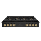 ZLINE Autograph 48" Paramount Gas Rangetop with 8 Burner DuoPro™ Cooktop in Black Stainless Steel and Champagne Bronze Accents, PSRTBZ-48-CB