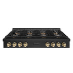 ZLINE Autograph 48" Paramount Gas Rangetop with 8 Burner DuoPro™ Cooktop in Black Stainless Steel and Polished Gold Accents, PSRTBZ-48-G