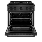 ZLINE 30 in. Dual Fuel Range 4.2 cu. ft. Gas Cooktop 4 Burners Black Satin Stainless Steel (SDRBS-30)