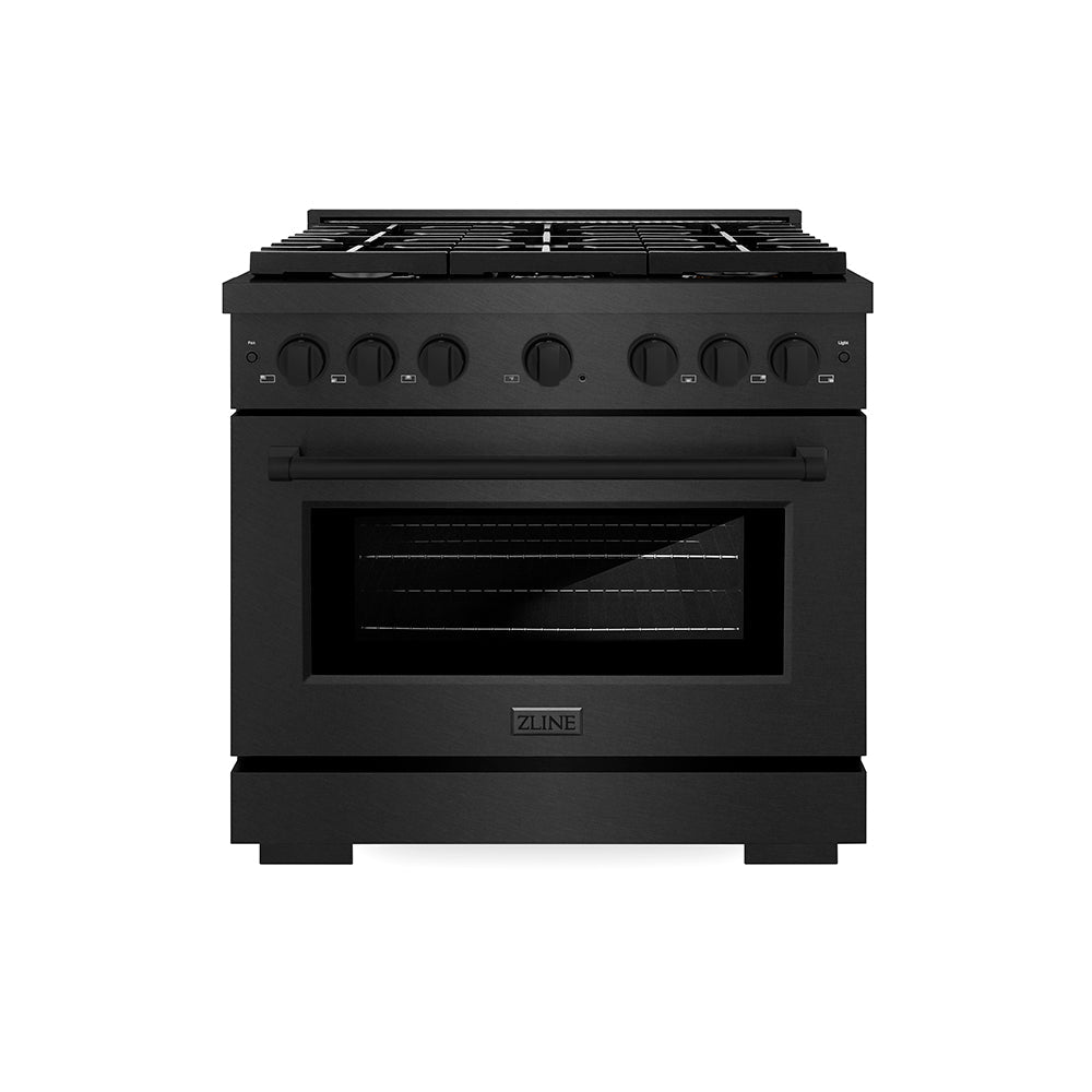 ZLINE 36 in. Dual Fuel Range 5.2 cu. ft. 6 Burner Gas Cooktop Electric Convection Oven Black Satin (SDRBS-36)