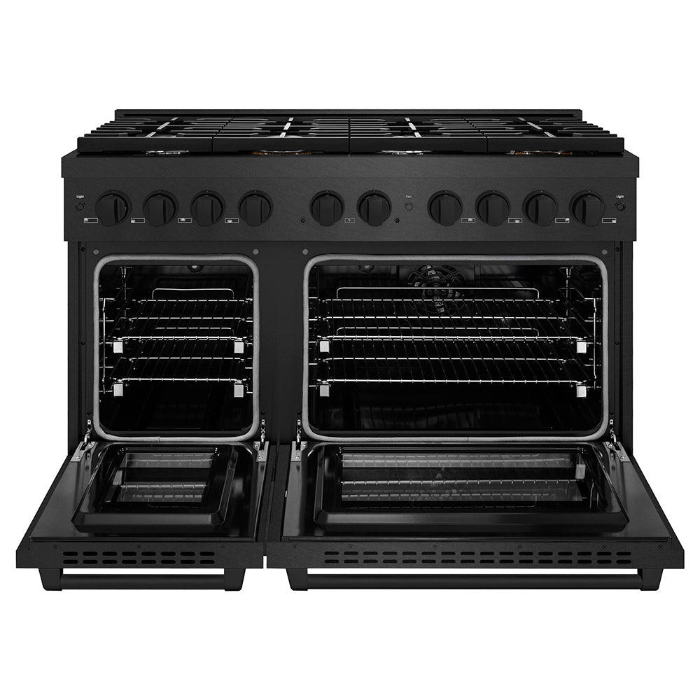 ZLINE 48 in. Dual Fuel Range Double Oven 6.7 cu. ft. 8 Burner Gas Cooktop Black Satin Stainless Steel (SDRBS-48)