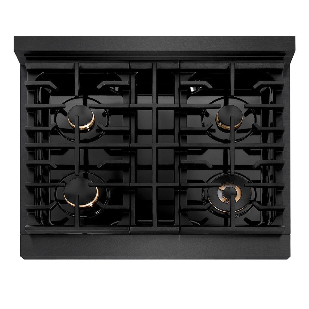 ZLINE 30 in. Dual Fuel Range 4.2 cu. ft. Gas Cooktop 4 Brass Burners Black Satin Stainless Steel (SDRBS-BR-30)