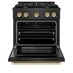 ZLINE 30 in. Dual Fuel Range 4.2 cu. ft. 4 Burner Gas Cooktop Black Satin Stainless Steel with Gold Accents (SDRBSZ-30-G)